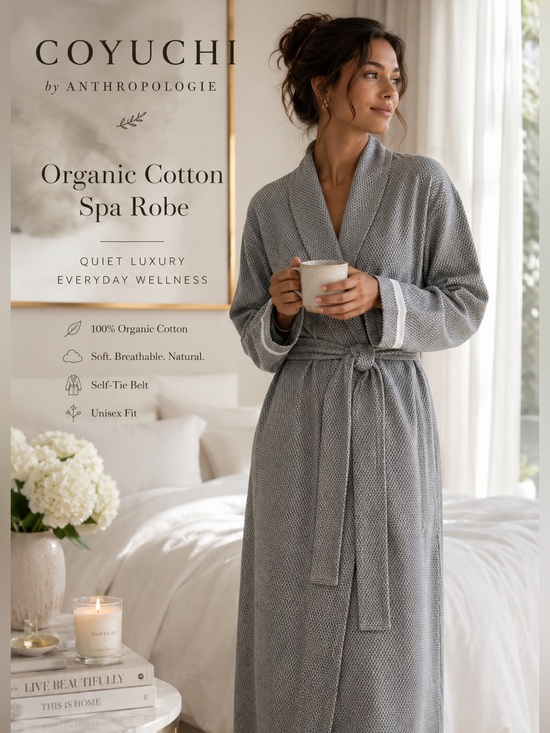 Coyuchi Other - Coyuchi x Anthropologie Organic Cotton Gray Spa Robe Quiet Luxury Unisex SZ XS